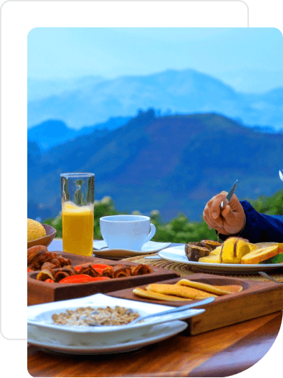 Mountain breakfast served with fresh fruits and breads